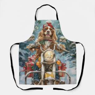 Cocker Spaniel Dog Riding Motorcycle Christmas Apron