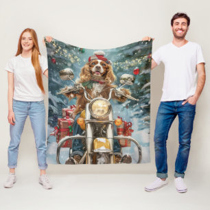 Cocker Spaniel Dog Riding Motorcycle Christmas  Fleece Blanket
