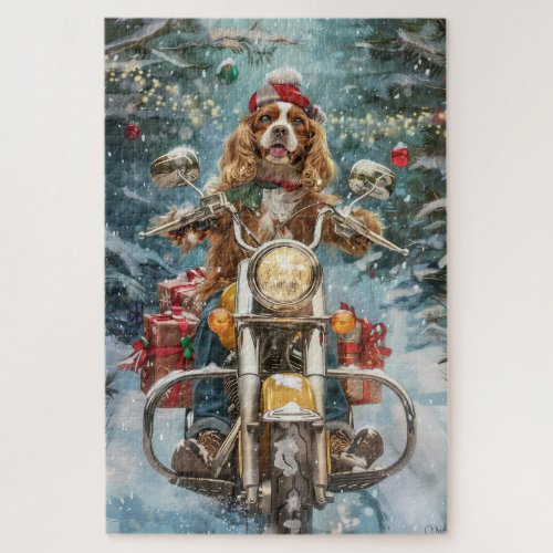 Cocker Spaniel Dog Riding Motorcycle Christmas  Jigsaw Puzzle