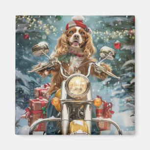 Cocker Spaniel Dog Riding Motorcycle Christmas Magnet
