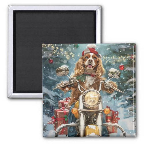 Cocker Spaniel Dog Riding Motorcycle Christmas  Magnet