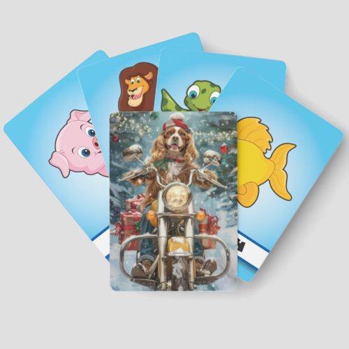 Cocker Spaniel Dog Riding Motorcycle Christmas  Matching Game Cards