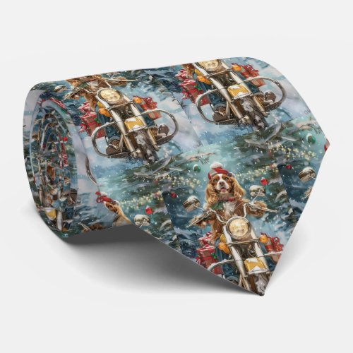 Cocker Spaniel Dog Riding Motorcycle Christmas  Neck Tie