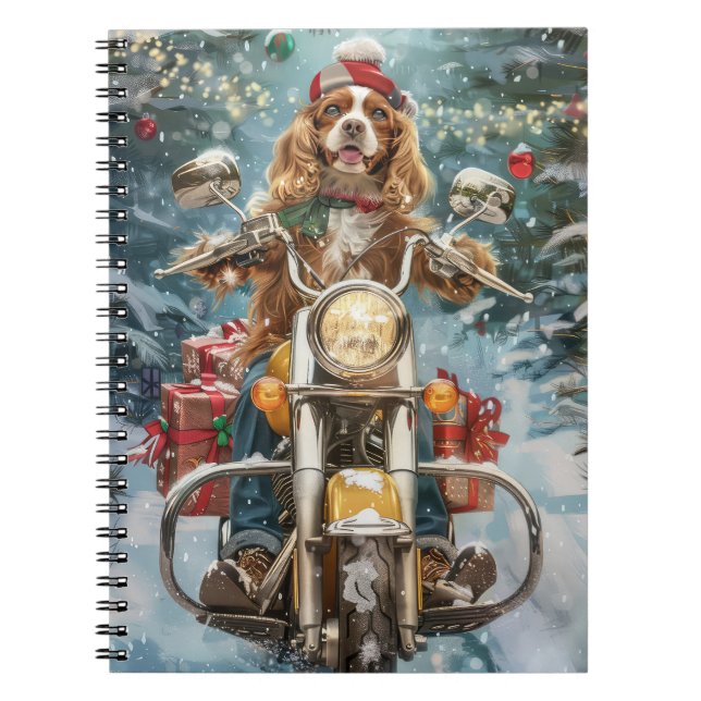 Cocker Spaniel Dog Riding Motorcycle Christmas  Notebook (Front)