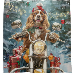 Cocker Spaniel Dog Riding Motorcycle Christmas Shower Curtain