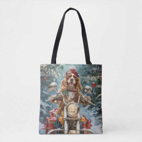 Cocker Spaniel Dog Riding Motorcycle Christmas  Tote Bag