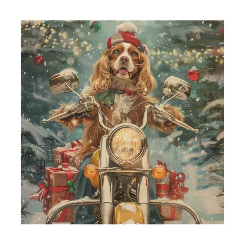 Cocker Spaniel Dog Riding Motorcycle Christmas  Wood Wall Art