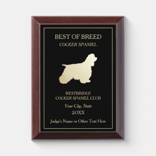 Cocker Spaniel Dog Show Award Plaque