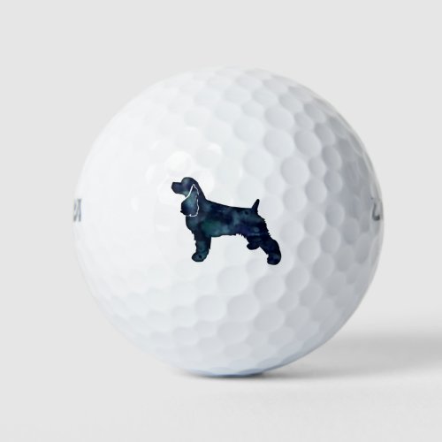 Cocker Spaniel Dog Silhouette Black Watercolor Golf Balls