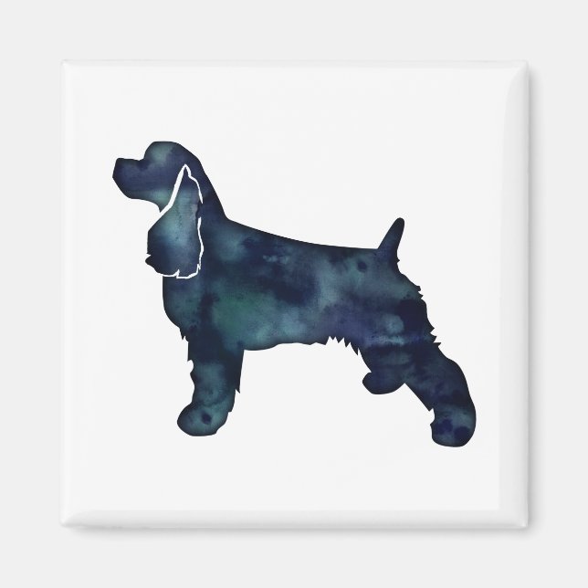 Cocker Spaniel Dog Silhouette Black Watercolor Magnet (Front)