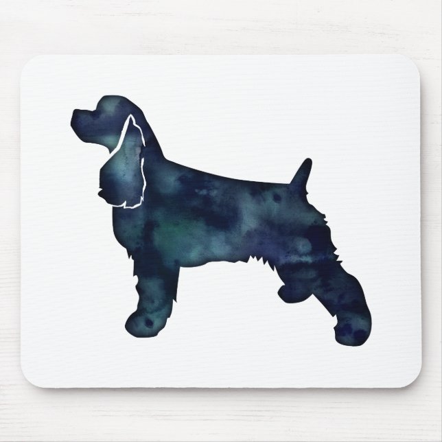 Cocker Spaniel Dog Silhouette Black Watercolor Mouse Pad (Front)