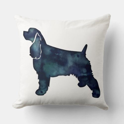 Cocker Spaniel Dog Silhouette Black Watercolor Throw Pillow