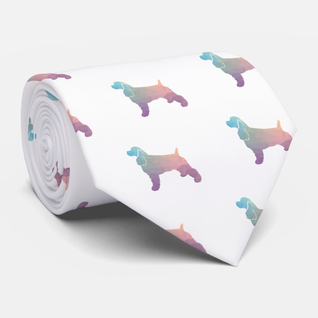 Cocker Spaniel Dog Silhouette Geometric Pattern Ps Neck Tie (Rolled)