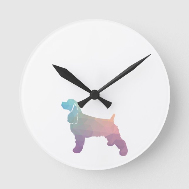 Cocker Spaniel Dog Silhouette Geometric Pattern Ps Round Clock (Front)