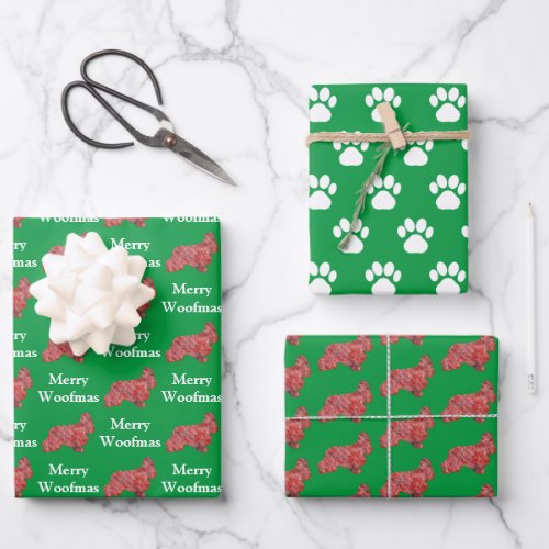 Cocker Spaniel Dog Silhouette Green Merry Woofmas Wrapping Paper Sheets