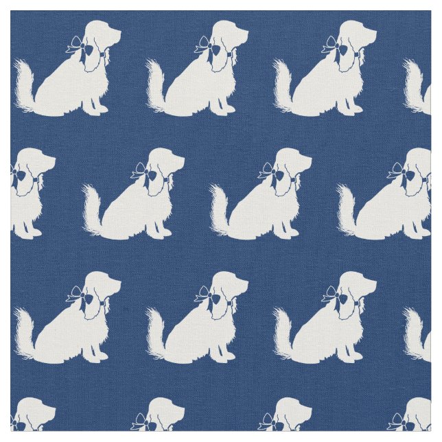 Cocker Spaniel Dog Silhouette Pet Navy Blue Fabric (Close Up)