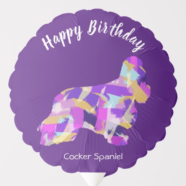 Cocker Spaniel Dog Silhouette PurplePY&B Birthday Balloon (Front)