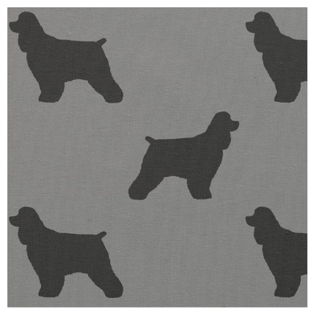 Cocker Spaniel Dog Silhouettes Black and Grey Fabric (Close Up)