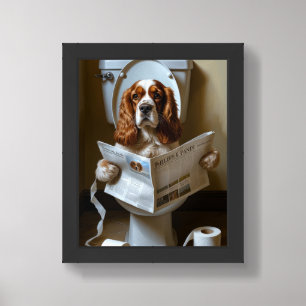 Cocker Spaniel Dog Sitting On Toilet Funny  Framed Art