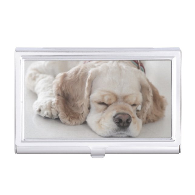 Cocker spaniel dog sleeping business card holder (Front)