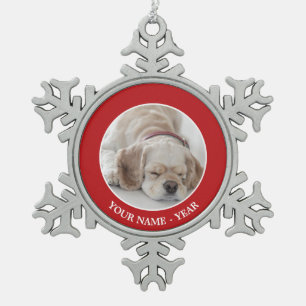 Cocker spaniel dog sleeping snowflake pewter christmas ornament