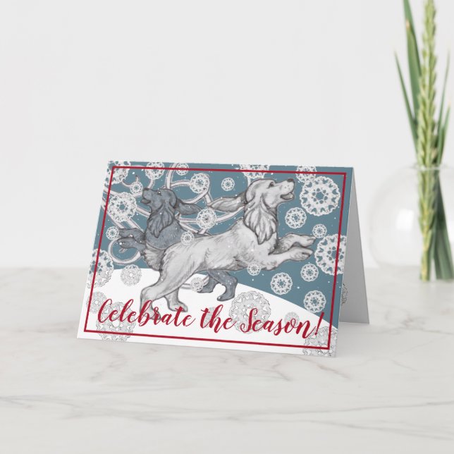 Cocker Spaniel Dog Snowflake Winter Blue Christmas Holiday Card (Front)