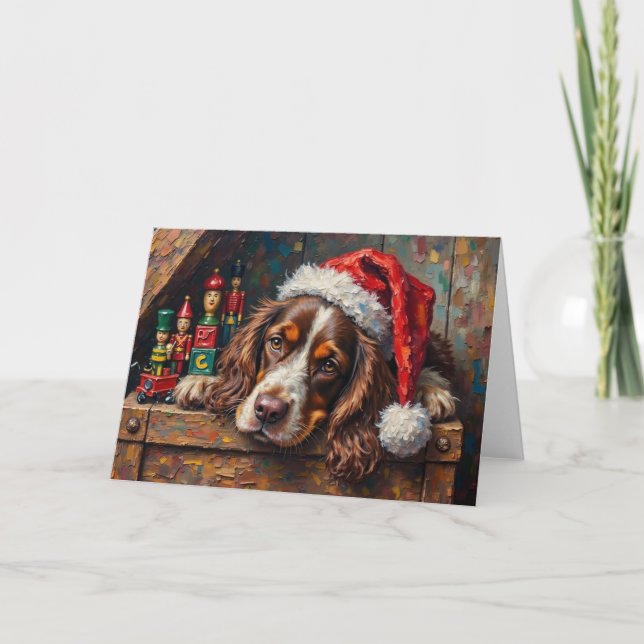 Cocker Spaniel Dog Vintage Christmas Toy Box Card (Front)