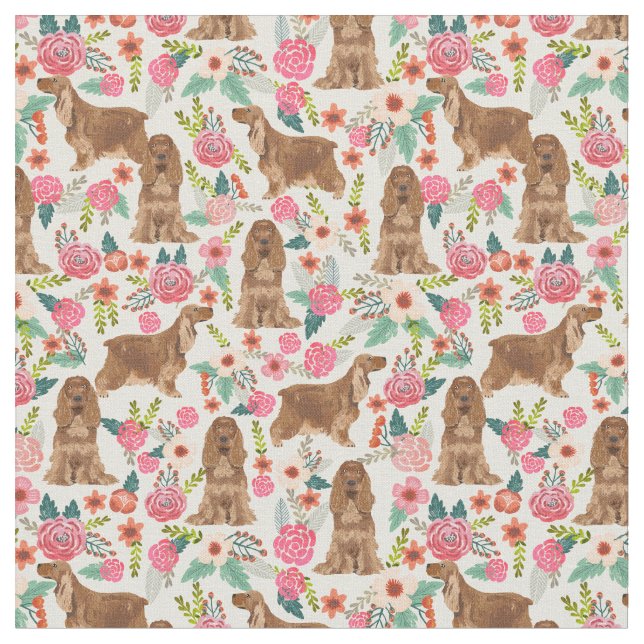 Cocker Spaniel dog vintage florals Fabric (Close Up)