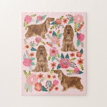 Cocker Spaniel Dog Vintage Florals Pink Jigsaw Puzzle by FriendlyPets at Zazzle