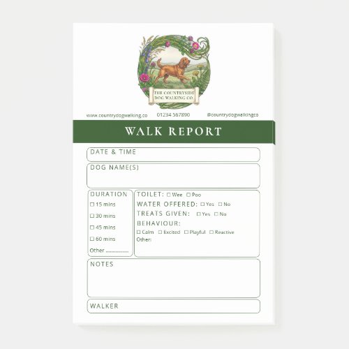 Cocker Spaniel Dog Walk Report Form Notes