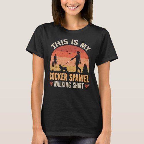 Cocker Spaniel Dog Walking Mom Sunset Silhouette T_Shirt