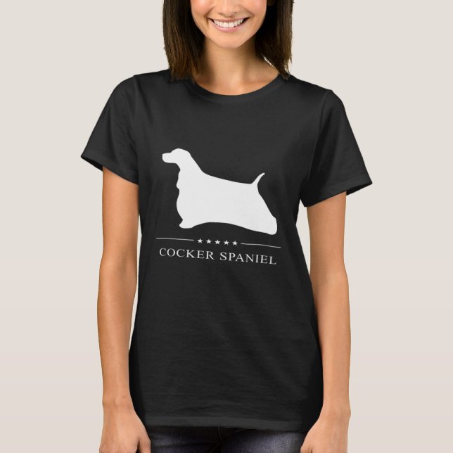 Cocker Spaniel Dog White Silhouette T-Shirt (Front)