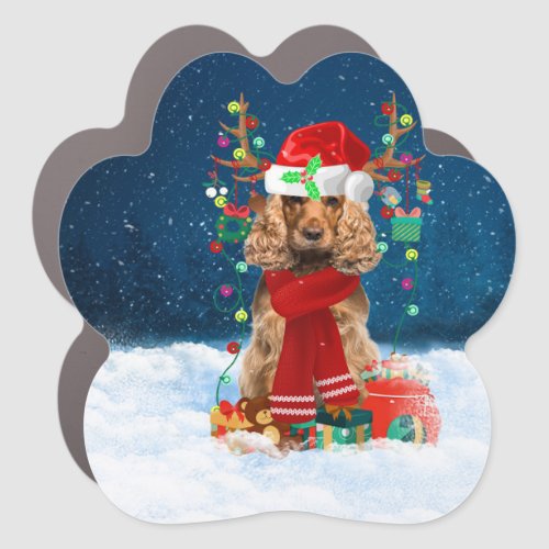 Cocker Spaniel dog with Christmas gifts  Car Magnet