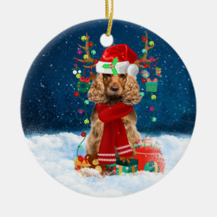 Cocker Spaniel dog with Christmas gifts Ceramic Ornament