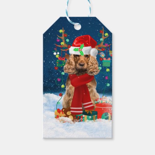 Cocker Spaniel dog with Christmas gifts  Gift Tags