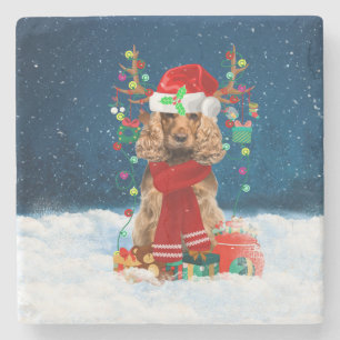 Cocker Spaniel dog with Christmas gifts Stone Coaster