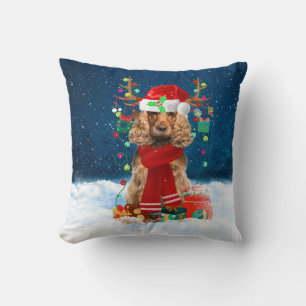 Cocker Spaniel dog with Christmas gifts Throw Pillow