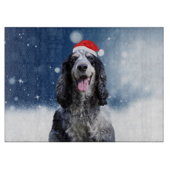 Cocker Spaniel Dog With Christmas Santa Hat Cutting Board (Front)