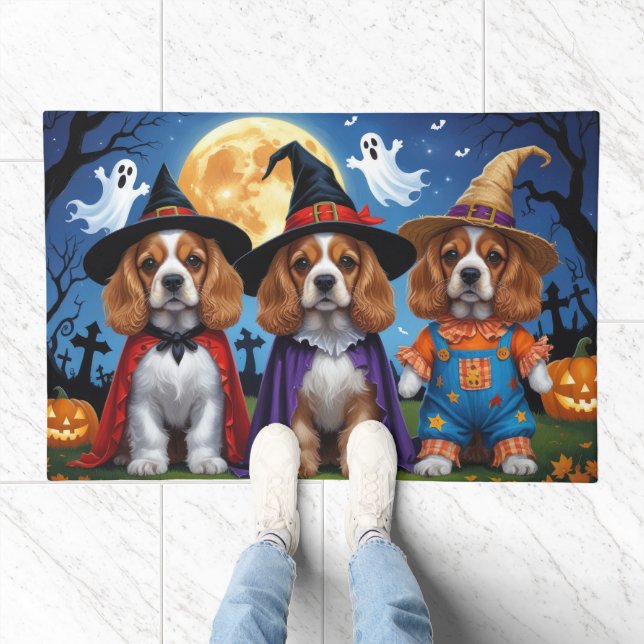 Cocker Spaniel Dogs Pumpkin Halloween Funny Doormat (Indoor)