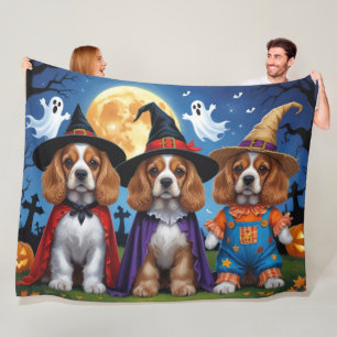 Cocker Spaniel Dogs Pumpkin Halloween Funny Fleece Blanket