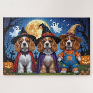 Cocker Spaniel Dogs Pumpkin Halloween Funny Jigsaw Puzzle