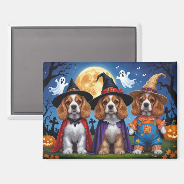 Cocker Spaniel Dogs Pumpkin Halloween Funny Magnet (Front/Back)
