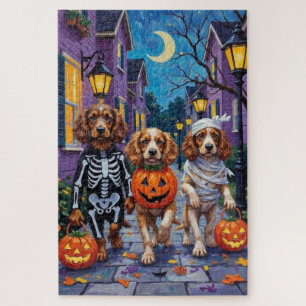 Cocker Spaniel Dogs Trick-or-Treating in Halloween Jigsaw Puzzle