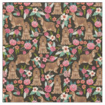Cocker Spaniel dogs vintage florals black Fabric