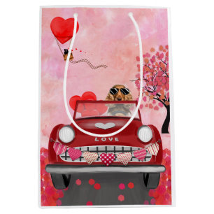 Cocker Spaniel Driving Car with Hearts Valentine's Medium Gift Bag