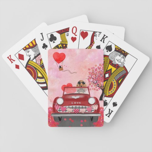 Cocker Spaniel Driving Car with Hearts Valentines Poker Cards