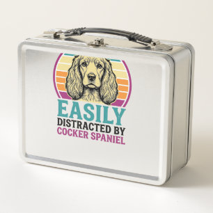 Cocker Spaniel Easily Distracted Vintage Dog Shirt Metal Lunch Box