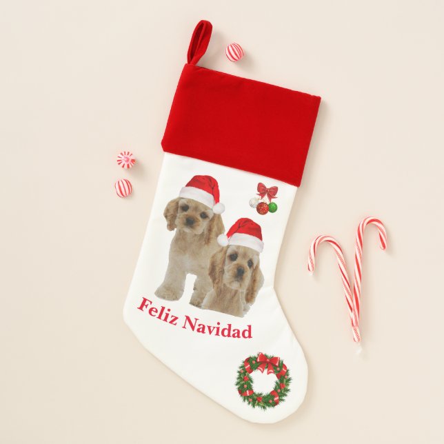Cocker spaniel Feliz Navidad  Christmas Stocking (Front)