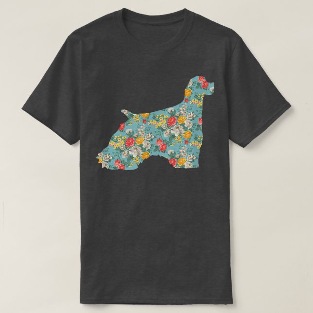 Cocker Spaniel Flower Silhouette Floral Dog  T-Shirt (Design Front)