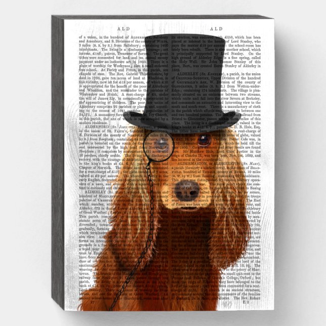 Cocker Spaniel, Formal Hound and Hat Wooden Box Sign (Front Vertical)